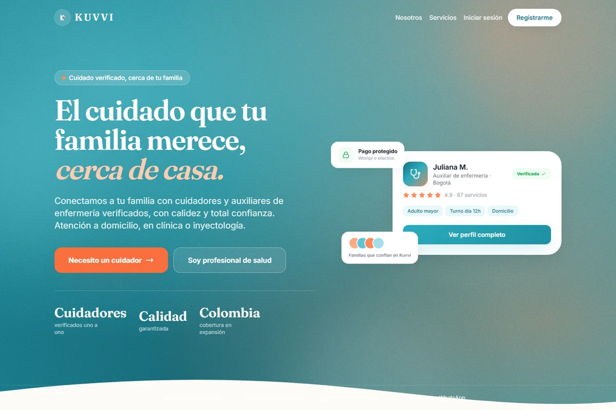 Interfaz de Kuvvio: marketplace de cuidado con el perfil de una profesional de enfermería